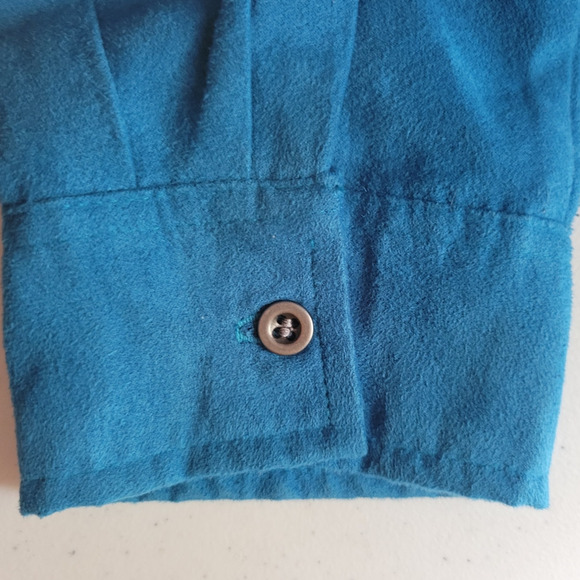 Turquoise Blue Zip Up Blazer Pin Tucked Office Casual Career Retro Chic Size PM - Picture 7 of 7